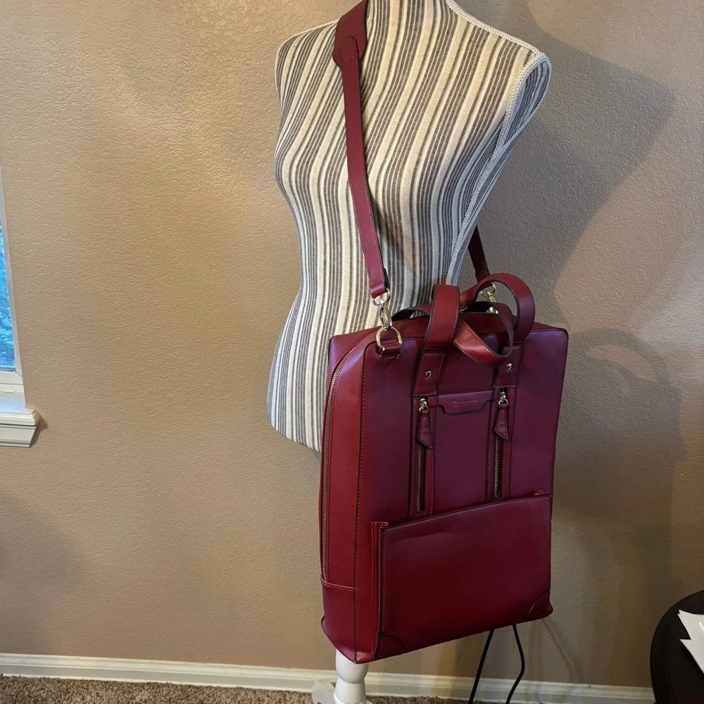 NEW Laptop Bag Estarer Burgundy Wine Faux Leather Gold Hardware Tote Bag NWOT